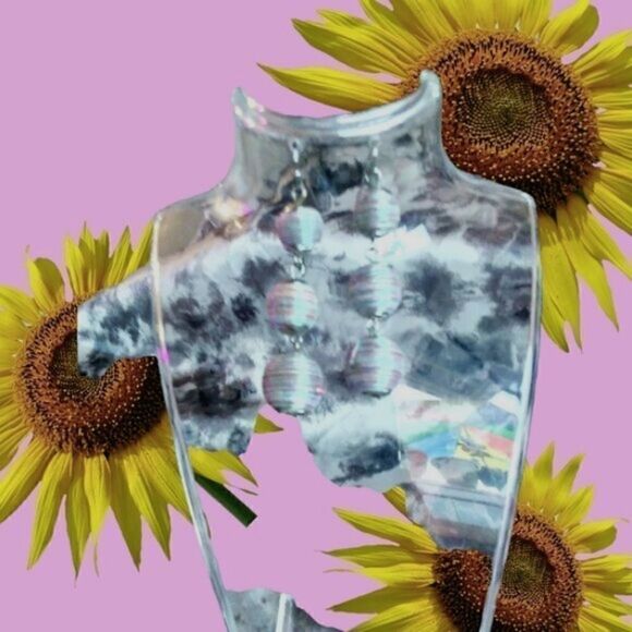 EARRINGS IRRIDESCENT 3 SPHERES Wrapped with SILVER-TONE Wires - Picture 1 of 2